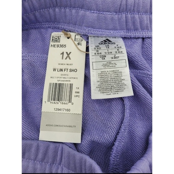 Adidas Womens Plus Size 1X Light Purple French Terry Shorts Lounge Athletic NWT - Picture 5 of 5